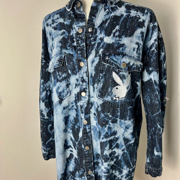 ✨Upcycled | Playboy x Missguided Logo Embroidered Denim Dress | Size 4 | Blue - Picture 10 of 16